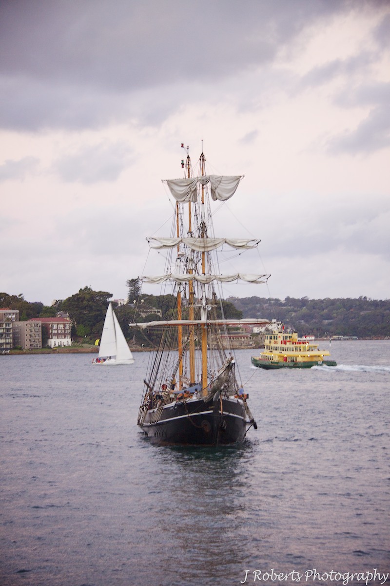 Tall ship on sydney harbour from the windows of wolfies grill the rocks sydney - wedding photography sydney